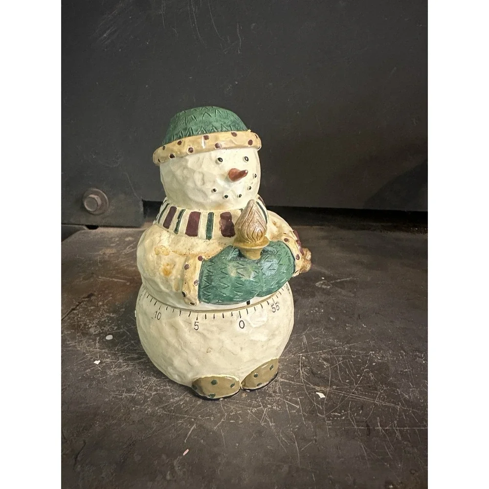 Vintage Boston Warehouse Tick Tock Snowman Kitchen Timer White Mechanical Windup